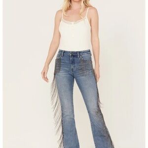 Idyllwind Blue Fringe High-Rise Flare Jeans